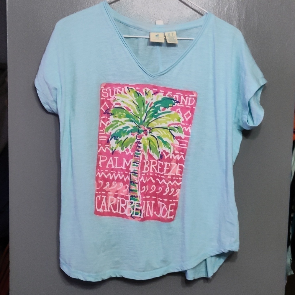 Caribbean Joe blue pam tree  tee size medium